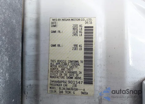 2016 Nissan Maxima 3.5 Sl z USA, uszkodzony, nr VIN 1N4AA6AP4GC901547